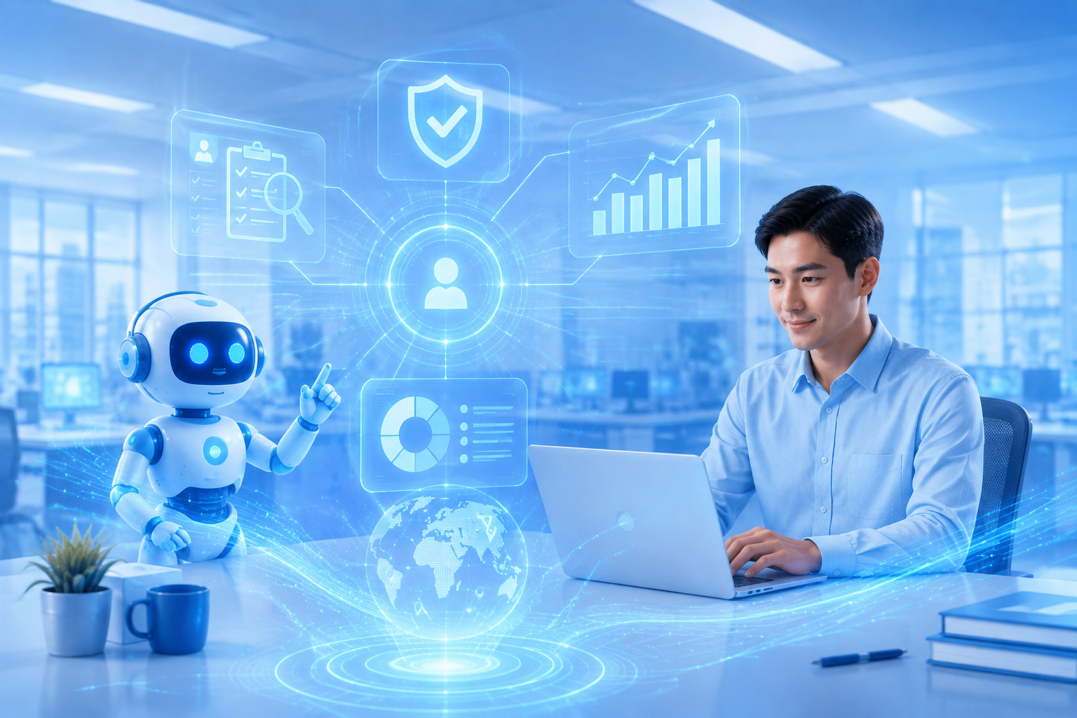 Dasbor visualisasi integrasi data layanan pelanggan cerdas perusahaan dan analitik AI