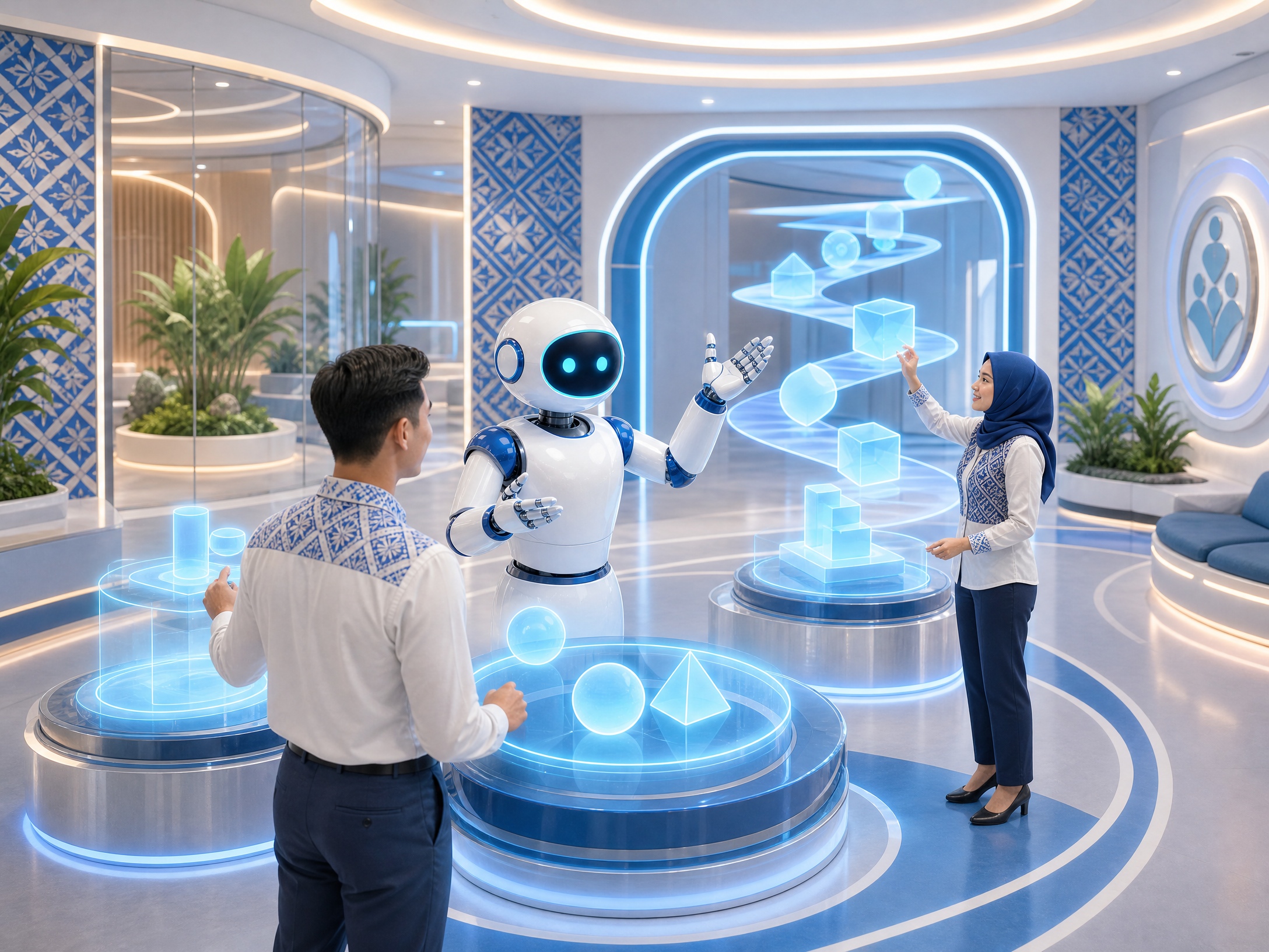 Karyawan berinteraksi dengan agen AI HRSSC Udesk di ruang layanan sumber daya manusia digital