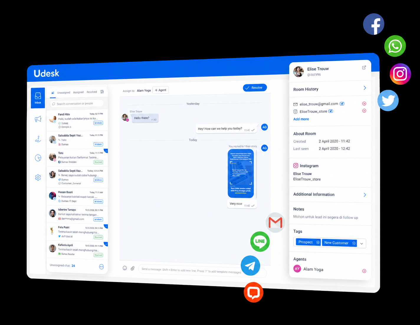 Udesk Instagram API Dashboard - Kelola pesan Instagram dengan efisien dari satu platform terpadu